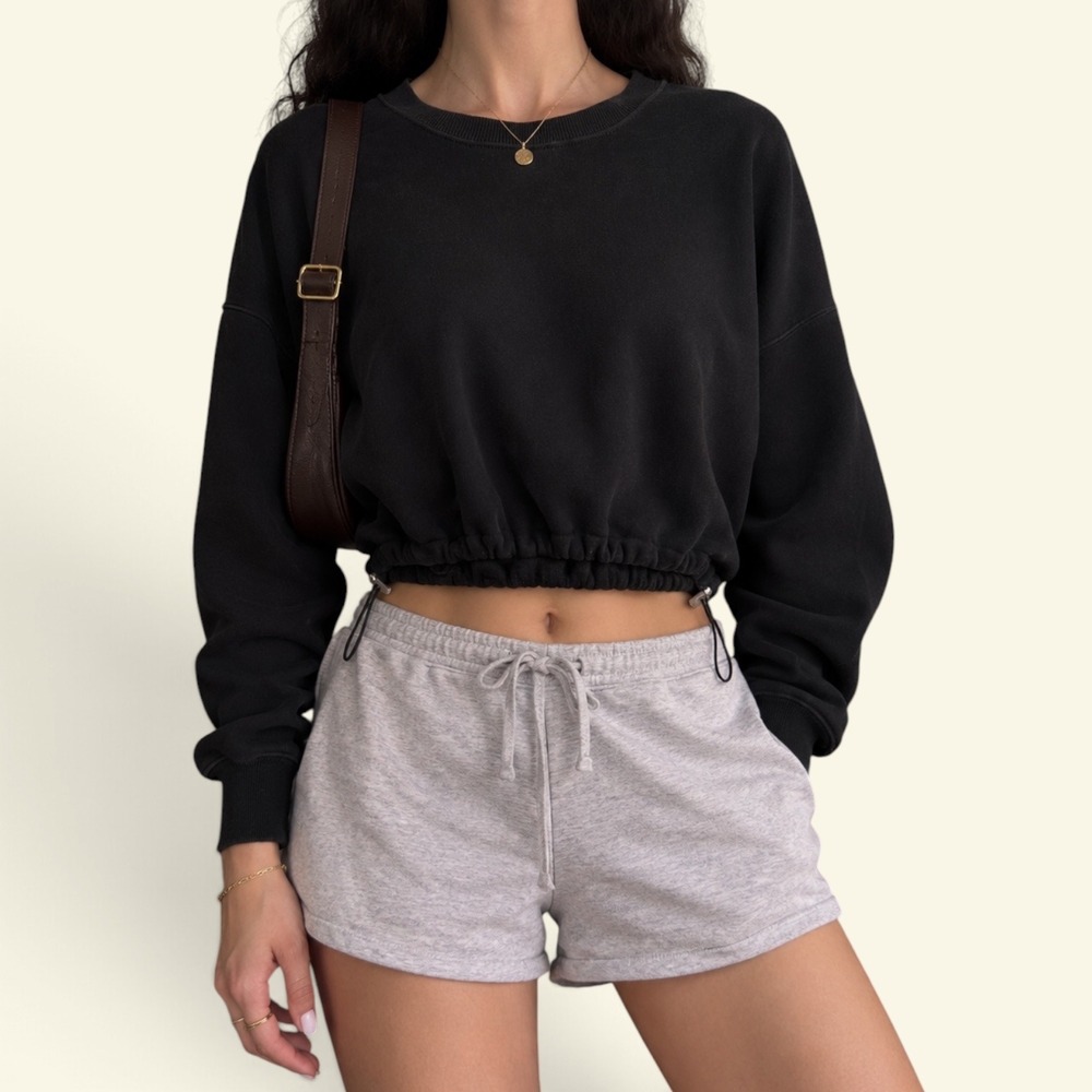 Abercrombie & Fitch Soft AF Cropped Bungee Sweatshirt XS Black Athleisure Cozy